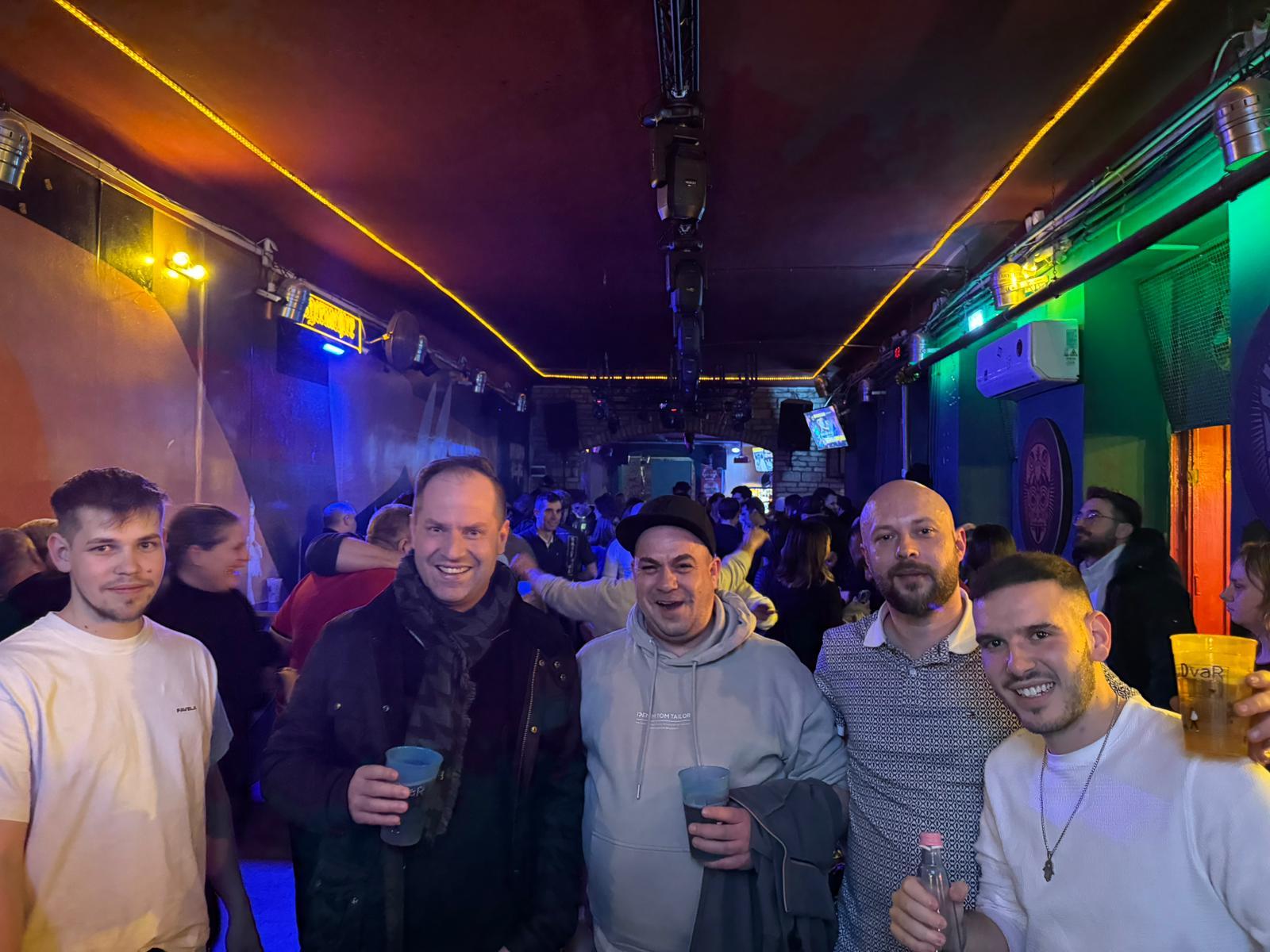 Group selfie outside Instant Fogas VIP entry